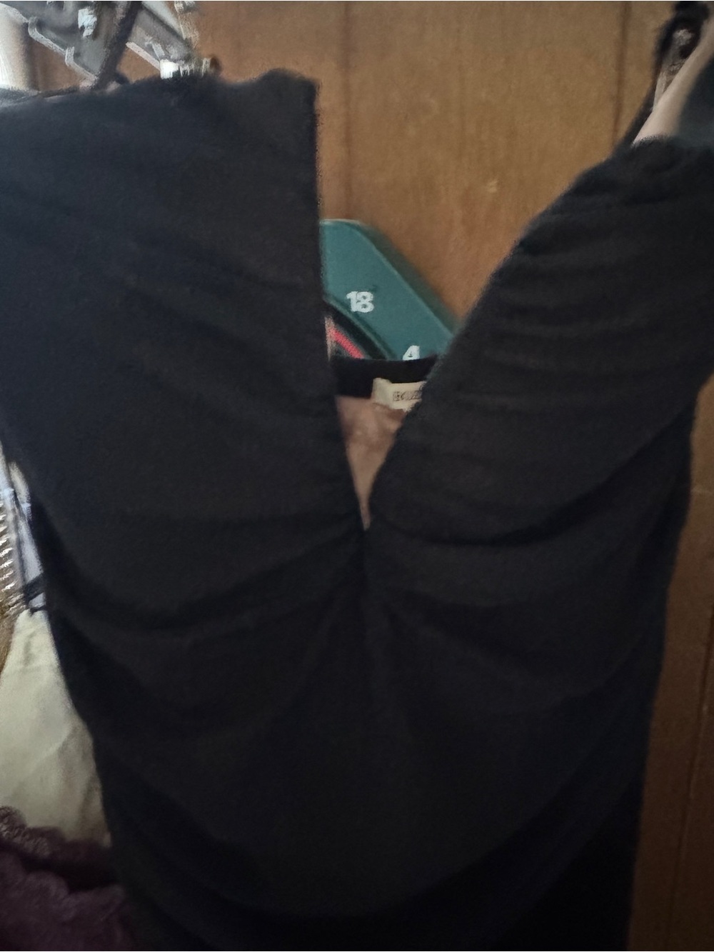 BOZZOLO Black Ruched Front Jumpsuit with velour bottoms - Picture 3 of 10